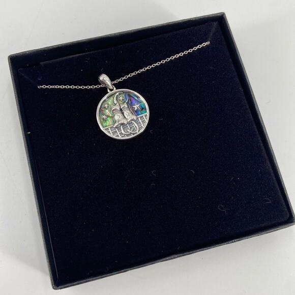 NIB sterling silver abalone cat moon necklace - Picture 2 of 5